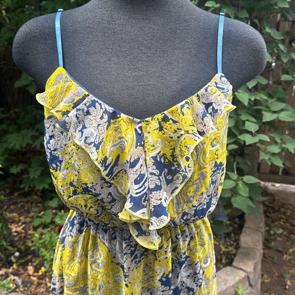 Vintage Katie Floral Yellow and Blue Flowy lined Women's Dress. Size Small. - Picture 2 of 8
